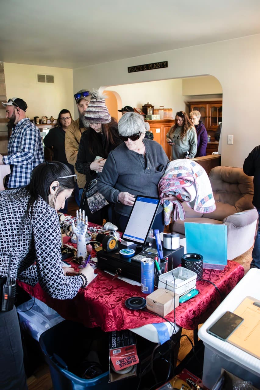 Active estate sale checkout table